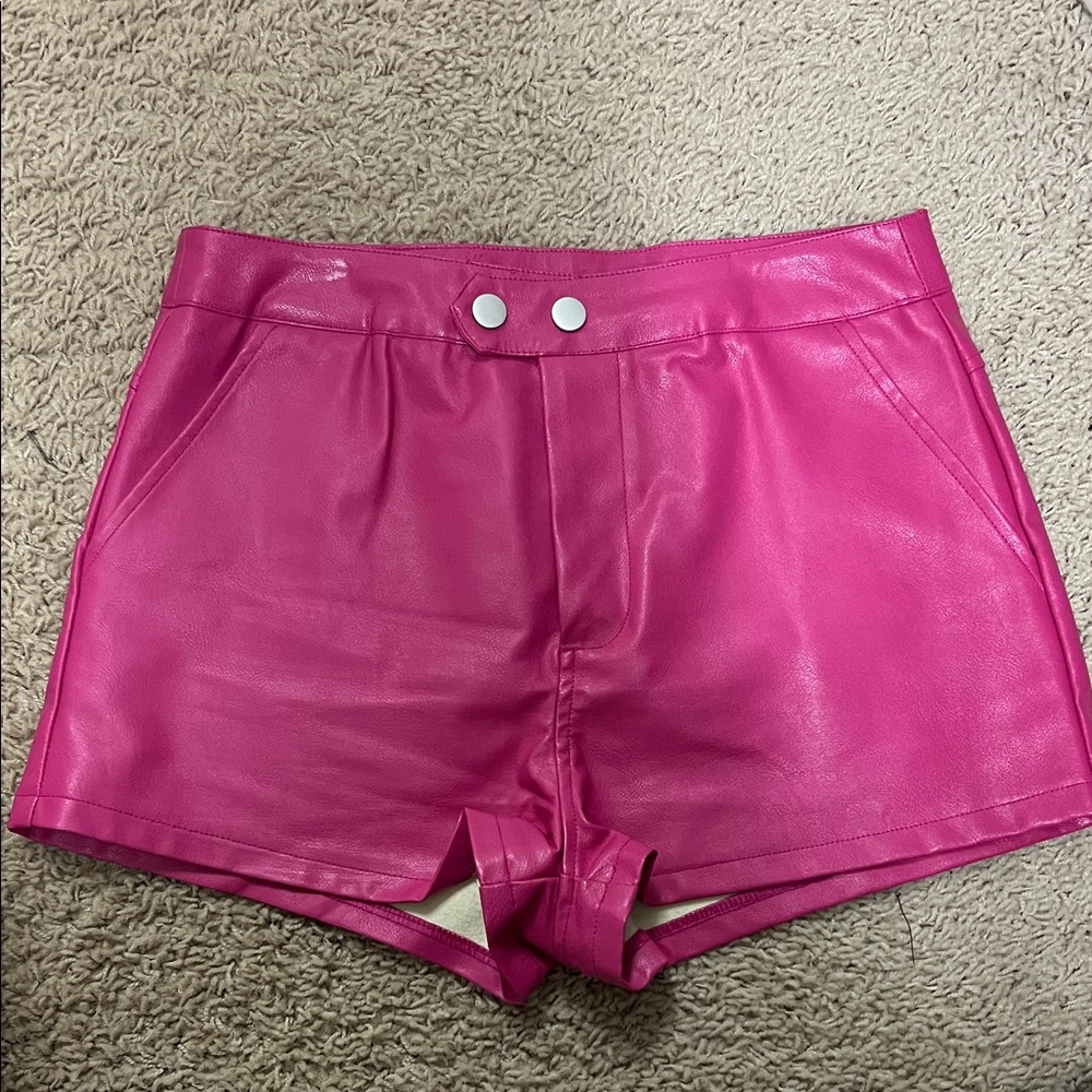 Hot pink High waisted vegan leather shorts